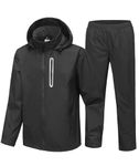 SWISSWELL Men's Waterproof Golf Rain Suit Rain Gear Jacket and Pant Outdoor Lightweight Hooded Raincoat, Black, Large