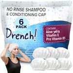 Drench! No Rinse Shampoo Caps - Waterless Shampoo and Conditioner Hair Wash Cap - Dry Hair Washing Aids with Aloe Vera and Vitamins - Pack of 6 Rinse Free No Water Shower Caps