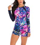 BluBoo Womens One Piece Swimsuit Athletic Swimwear Long Sleeve Sun Protection Bathing Suit (B791, Large)