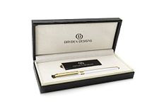 Dryden Designs Fountain Pen Medium Nib Luxury Gift Box with 6 Ink Cartridges - MBM (Pearl White)