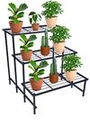 Bee Creative 3 Step Stand for Multiple Plants and Pots Stand Indoor Shelf Holder Rack Gardening Stand Indoor Outdoor (3 Step Black)