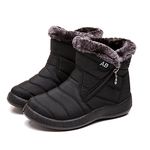 Pearleaf Womens Winter Snow Boots Fur Lined Warm Ankle Boots Side Zipper Lightweight Outdoor Flat Walking Shoes Non-Slip Girls Ladies Booties Black