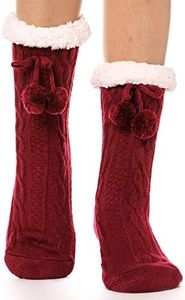 EBMORE Slipper Fuzzy Socks for Women Fluffy Cozy Cabin Winter Warm Soft Fleece Comfy Thick Christmas Stocking Stuffer with Grips(Red)