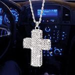 PAGOW Bling Car Men and Women Supplies, Car Decor Double-Sided Crystal Diamond Metal Cross Car Rearview Mirror Pendant, Cute Vehicle Interior Decor Accessories