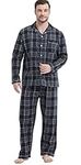 CHUNG Men Cotton Pajamas Set Soft Flannel Plaid Long Sleeve Tops Pants Warm Sleepwear,M,BlackGrayPlaid