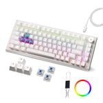 Kreo Hive RGB Anti-ghosting Gaming Keyboard, 75% Tenkeyless Wired Mechanical Keyboard with RGB Backlight, Volume Knob, NKRO, PC Gaming Keyboard Detachable USB C Cable (All White, Blue Switch)