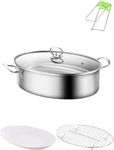 TAOCIGOU Stainless Steel Fish Steamer Set, Large Oval Steamer Pot Cooker with Glass Lid, Multi-Use Steamer Cookware for Fish Soup Chicken Cooking (Silver)