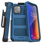 Encased Falcon Armor Compatible with iPhone 12 Pro Case with Screen Protector and Belt Clip Protective Full Body Cover with Built-in Screen Guard and Holster - Blue