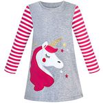 Sunny Fashion Girls Dress Cotton Long Sleeve Unicorn Embroidery, 5 Years, Gray Unicorn