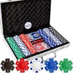 Amazon Brand - Umi Adult Casino Style 200 Chip/Pc Poker Chips Set Rummy Counter Token Coins with Aluminium Finish Brief Case, 2 Decks of Cards, 5 Dice, 1 Dealer Button Classic Multiplayer Game