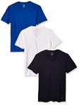 Nautica Men's Cotton V-Neck 3-Pack T-Shirt Undershirt, Peacoat/Cobalt/White-3 Pack, S (Pack of 3)