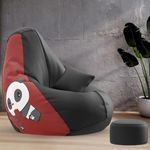 ComfyBean Bag with Beans Filled XXXXXL Bean Bag with Free Cushion and Footrest - Official : PrintZen Combo (Matching Color : Printed, Naughty Panda-Black)