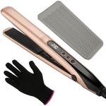 LXMTOU Hair Straightener for Women Flat Iron Hair Straighteners and Curler 2 in 1 Ceramic Plates for Thick Hair with Heat Resistant Mat Adjustable Temperature Dual Voltage