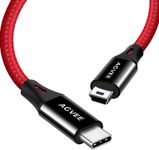 AGVEE 2 Pack 3ft USB-C to Mini USB Cable, Braided Durable Mini-B 5-Pin to Type-C Data Charging Charger OTG Cord for Hero 3+, PS3 Controller, Canon Nikon Camera, GPS, Blue Yeti, Red