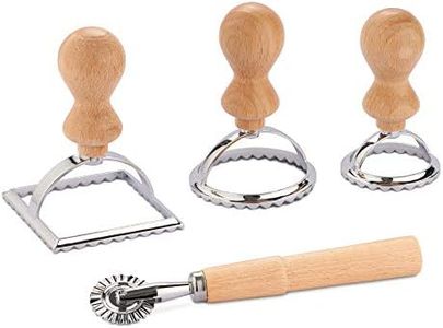 Navaris Ravioli Stamp Set - Set of 3 Shape Cutters with Roller for Cutting Home-Made Ravioli Pasta Parcels - Pastry and Dough Cookie Cutter Tools