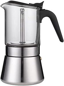 Gnanex Stovetop Espresso Maker Crystal Glass Stainless Steel Moka Pot crystal glass top and stainless steel moka pot for powerful coffee machines Italian Style Mocha (4 Cup, 200ml, Silver color)