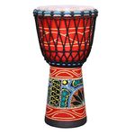 StarJam- Djembe 12 Inches Diameter X 24 Inches Height Mango Wood Djembe Drum - Red (12 x 24 Inches)