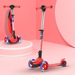 AMAZON BRAND JAM & HONEY 3 Wheel Kids Scooter with RGB Light-UP Wheels,Foldable Design & Height Adjustment-BIS Certified-Indoor & Outdoor USE, RED/Blue (UP to 20 KG)