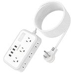 Extension Cord 15 ft, NTONPOWER Flat Plug Power Bar with 6 Outlets 4 USB Ports, 2-Side Outlet Extender Power Strip, Extension Cord Indoor, Mount, Compact for Home, Office, Dorm Room Essentials, White