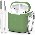 MHYALUDO AirPods Case Cover, Military Grade Anti-Fall Soft Silicone Shock-Absorbing Protective AirPods 2&1 Generation Case Skin Touch with Keychain and Cleaning kit, Front LED Visible, Grass Green