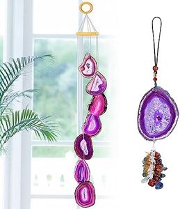 Agate Wind Chime Haning Garden Decor Unique Wind Chimes for outisde and Indoor Glass Crystal Wind Chimes Wind Decor with Sweet Sound Personlize Wind Chimes Best Gifts for mom (Purple)