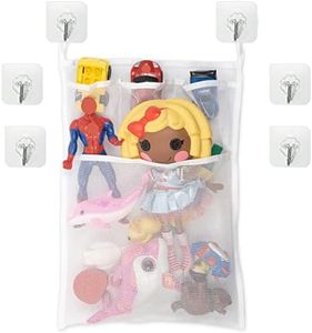 Organisateur de jouets de bain pour bébé, Sac de rangement pour jouets pour salle de bain et baignoire, Filet de Rangement en maille pour accessoires de douche, Jeu de 6 crochets, blanc, robustes