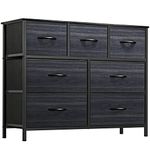 YITAHOME Chest of Drawer Bedroom with 7 Drawers Storage Unit Steel Frame Wood Top Fabric Dresser for Bedroom Living room, Nursery, Closet,Black wood grain