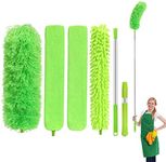 6PCs Feather Duster For Cleaning,Extendable Feather Dusterwith 30-100 inch Telescopic Extension Pole,Detachable Bendable & Washable Duster for Blinds,Ceiling Fan,Cobweb