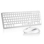 Rechargeable Wireless Keyboard and Mouse Combo, SHUNJINRUN 2.4G USB Cordless Compact Slim Keyboard and Ergonomic Silent Mouse with Side Buttons, for Windows, PC, Computer, Laptop, Mac Chromebook (KM202-Silver)