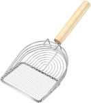 Ownpets Iron Metal Cat Litter Scoop, Heavy Duty Kitty Litter Scooper & Speed Sifter to Catch Small & Large Clumps, with Eucalyptus Wood Handle, Non-Stick Deep Shovel for Effective cleanup