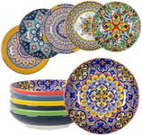 HENXFEN LEAD Porcelain Pasta Bowls 26 Oz, Serving Plates for Soup, Salad, Dessert - Wide Shallow Bowls Set of 6, Microwave & Dishwasher Safe - Bohemian Style