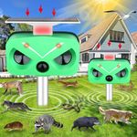 Ultrasonic Cat Repellent Outdoor, Solar Deer Repellent Devices, Animal Repeller with Motion Sensor&Light, Repellent Away Dogs Squirrel Rabbit Raccoon Skunk Birds Snake for Outside Yard Garden 2Pack