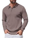 COOFANDY Mens Knitted Sweater Polo Long Sleeve Warm Collared Sweater Banded Bottom Sweaters Brown