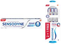 Sensodyne Sensitivity & Gum Manual Toothbrush For Adults With Soft Bristles & Duoflex Neck For Better Cleaning, 107.6 G,Multicolor & Toothpaste Repair & Protect, 100 Gm