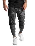 DIOTSR Mens High Ribbed Cargo Workout Jogger Pants Slim Fit Running Gym Sweatpants for Men with Zipper Pockets (Camo Gray Large)