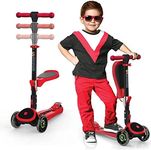 SKIDEE Scooter for Kids with Folding Seat 2-in-1 Adjustable 3 Wheel Kick Scooter for Toddlers Girls & Boys Fun Outdoor Toys for Kids Fitness, Outside Games, Kid Activities Y200 (Red, Scooter)