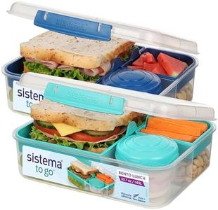 Sistema TO GO Bento Box Cubes | 1.65 L | School Lunch Boxes With Compartments & Snack Pots | BPA-Free | 2 Count | Minty Teal & Ocean Blue