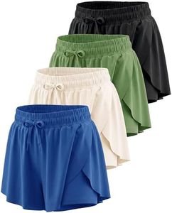 4 Pack Girls Butterfly Shorts Flowy Teen Dance Athletic Kids Skorts Skirts Tennis Cheer Preppy Activewear Running Youth Workout Summer Liner, 6-7