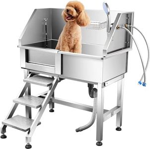 Outafurnia Dog Grooming Bathtub Station, 34 inch Professional Stainless Steel Dog Washing Station for Small Dogs with Faucet Walk-in Ramp and Accessories Pet Wash Station Bathtub(Left Door)