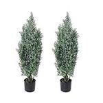 2 Pack Artificial Topiary Cedar Tree 3ft Artificial Cedar Trees Fake Potted Tree,Potted Indoor Outdoor Plants for Office Porch Decor Green Decor Christmas Plants(90 CM)