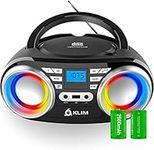 KLIM B3 Portable CD Player - NEW 2023 - FM Radio CD MP3 Bluetooth AUX USB RGB Lights - CD Boombox - Wired and Wireless Mode with Rechargeable Batteries - Upgraded CD Laser Lens - Digital EQ - Black