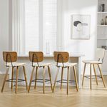 Bekrvio Counter Height Bar Stools Set of 4, PU Leather Upholstered Barstools with Backs, Bent Wood Legs, 26 Inch Seat Height, Mid Century Modern Counter Stools for Kitchen Island, Cream White