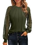 Hotouch Lace Womens T Shirts Long Sleeve Round Neck Basic Tee Soft Casual Loose Fit Fall Tops Outfits 2024 Army Green