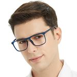 OCCI CHIARI Men's Rectangle Reading Glasses 1.25 Large Frame Readers for Men Lightweight Reading Glasses Spring Hinge (Navy Blue,125)