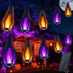 iBaycon Solar Halloween Lights Outdoor, 13.5Ft 10 LED Bulbs Flickering Flame String Lights, Waterproof Solar Flame Lights for Garden Yard Patio Halloween Decorations