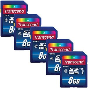 Transcend 8GB SDHC Memory Card Premium Class 10 UHS-I (Pack of 5) TS8GSDU1 - Top Value Bundle