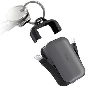 Rolling Square TAU 2 (2nd Gen) - Power Bank con Llavero, 5V - Bateria Externa con Cable USB c y Cable Lightning + Micro USB con Tarjeta de Visita Digital con Función NFC/Código QR, Negro