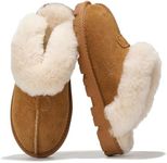 Project Cloud House Slippers for Women - 100% Genuine Leather & Natural Fur lining Fuzzy Slippers Women - Memory Foam Women Shoes & House Shoes for Women, Cozy & Fluffy Slippers (Hedy, Tan, 7)