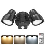 ALUSSO LED Security Light Outdoor with Motion Sensor, Remote Control 25W PIR Floodlight IP65 Waterproof, Dask to Dawn Flood Light 3000K-6500K Adjustable, Dimmable Wall Light for Garden Yard Garage