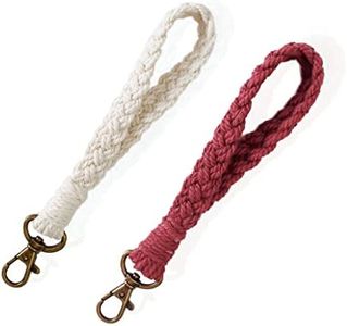Macrame Keychain Boho Keychain Wristlet Lanyards Key Chain Wrist Lanyard for Women Keyring Bracelet Holder Car Key Lanyard, Red & White, 2Pack